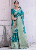 Chanderi Silk Sky Blue Festival Wear Weaving Saree